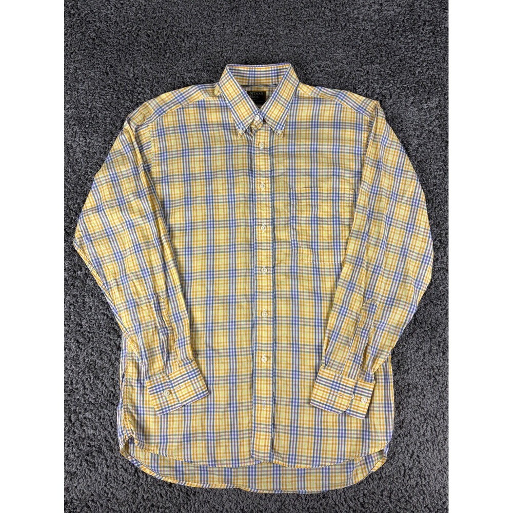 Gitman Bros Mens Medium Yellow Purple Plaid Cotton Button Down Shirt Made in USA